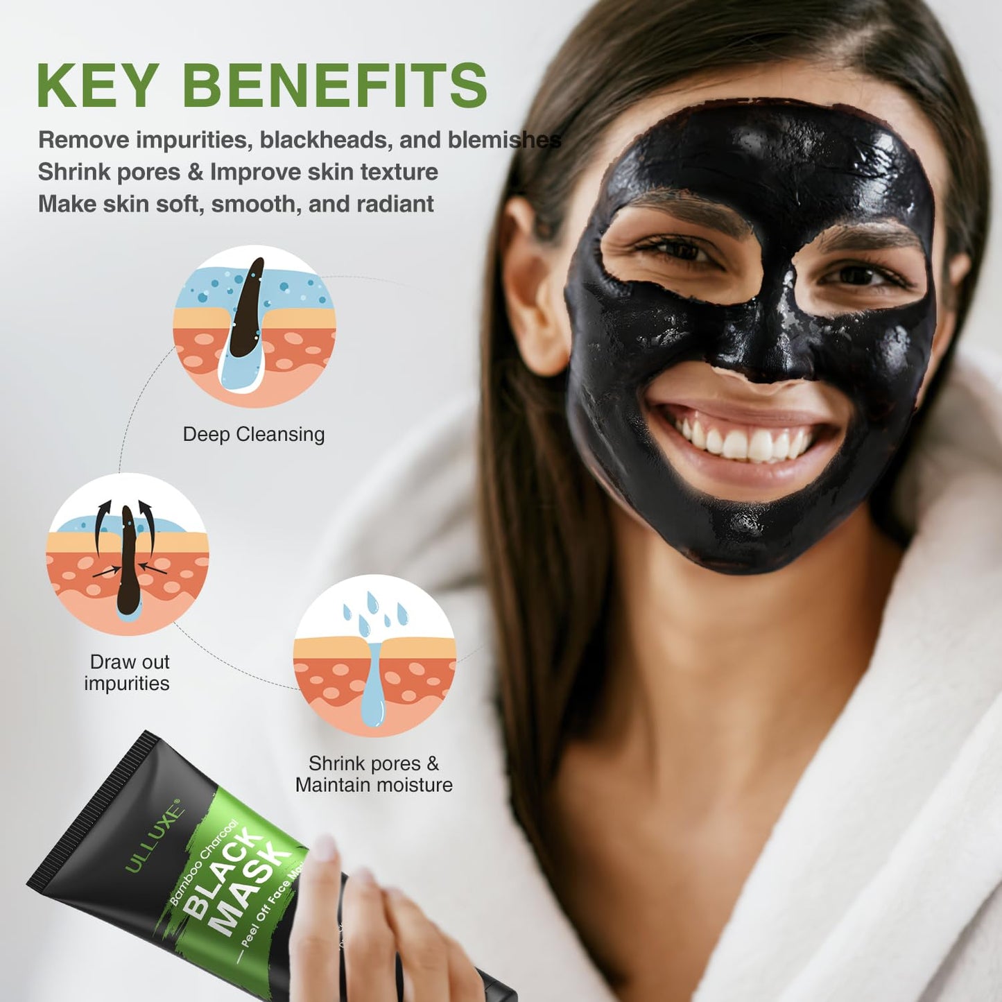 Ulluxe Blackhead Remover Mask Kit - Charcoal Peel Off Face Mask for Deep Cleansing Pores | 3.5 Fl. Oz
