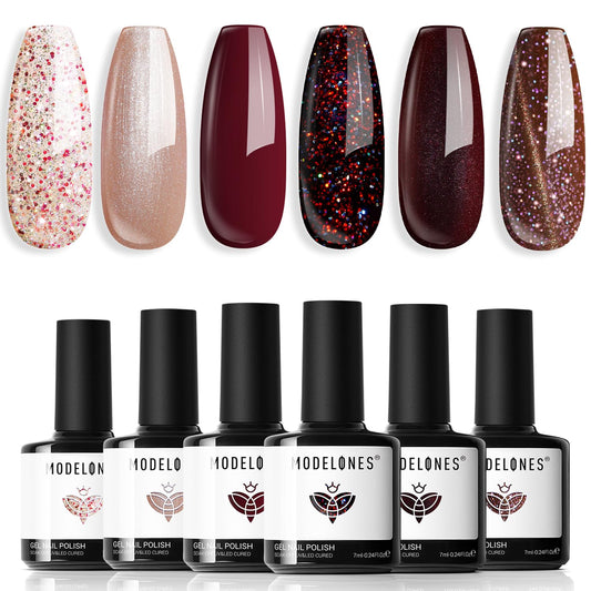 modelones Pink Gel Nail Polish Set, 6 Colors Light Soft Pink White Nude Pink Soak Off Nail Art Gel Design Manicure Kit Salon DIY Home Gift for Women Girlfriend Girl