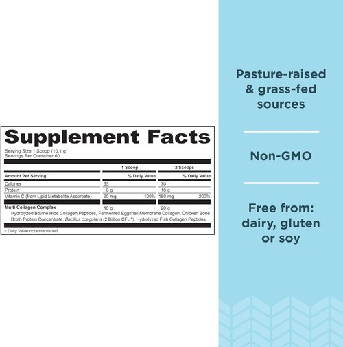 Ancient Nutrition Collagen Peptides Powder - Multi Collagen Protein with Vitamin C & Probiotics | Unflavored, 60 Servings for Skin, Joints & Gut Health