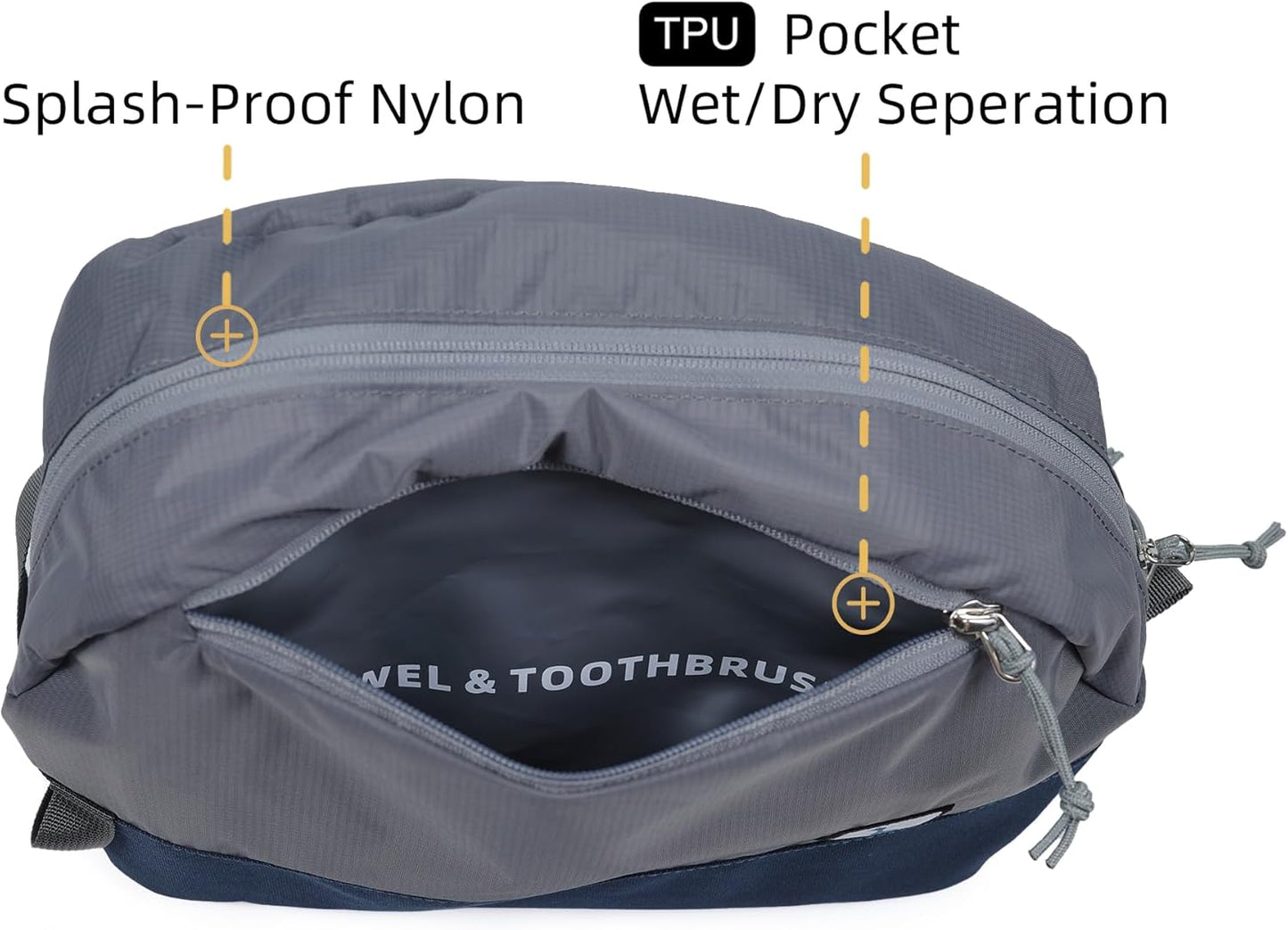 Skiennix Travel Toiletry Bag - Compact 5L Organizer with Waterproof TPU Wet/Dry Compartment