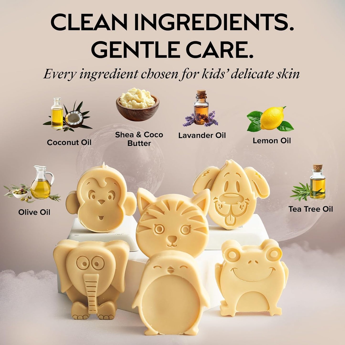 ZAAINA Kids Soap Bar Set of 6 - Unique Natural Animal Shaped Soaps for Gentle Bathing | Handmade in USA