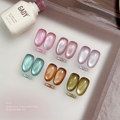GAOY Cat Eye Gel Nail Polish Set - 6 Translucent Colors with Holographic Glitter | Soak Off UV Gel for Salon & DIY Nail Art