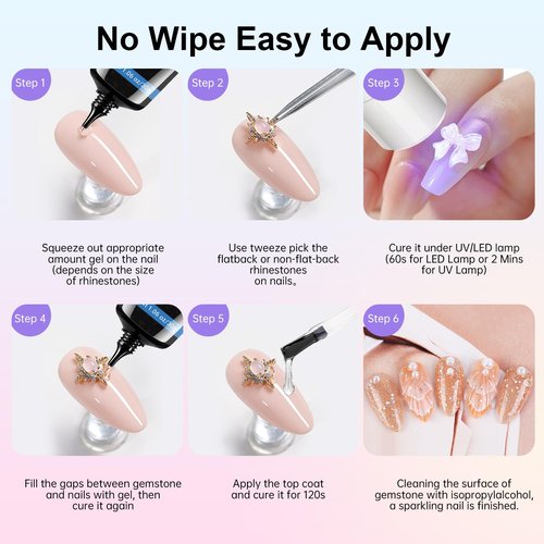 MAGIC ARMOR 2PCS Nail Rhinestone Glue Gel for Nails 60ML Gel Nail Glue for Rhinestones Gems Super Strong Bling Gel Press On Nails Fake Nails Gems Diamonds Jewelry Gel Decoration 3D Nail Art Cured Need