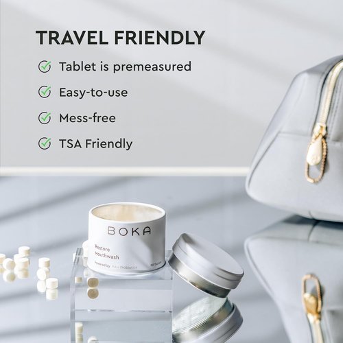 Boka Mouthwash Tablets - Refreshing Breath with Hydroxyapatite - Fluoride & Alcohol Free | Travel Size (90 Pcs, Mint)
