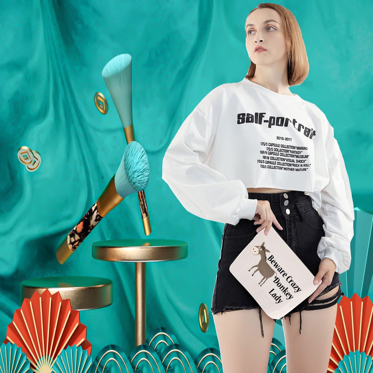 LEVLO Funny Donkey Lovers Gifts Beware Crazy Donkey Lady Makeup Bags Donkey Mom Cosmetic Gifts (Beware Crazy Donkey Lady)