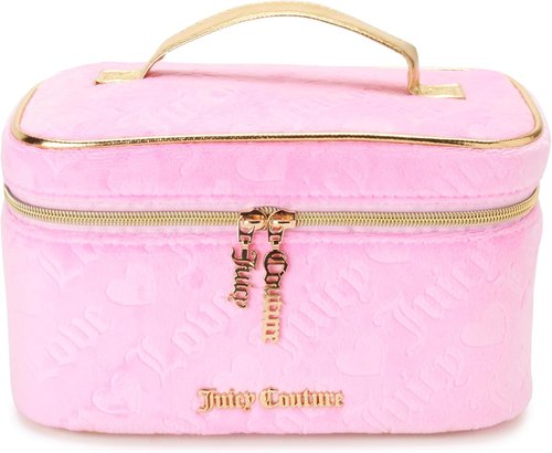 Juicy Couture Pink Makeup Bag - Velour Heart Logo Travel Organizer for Cosmetics Essentials