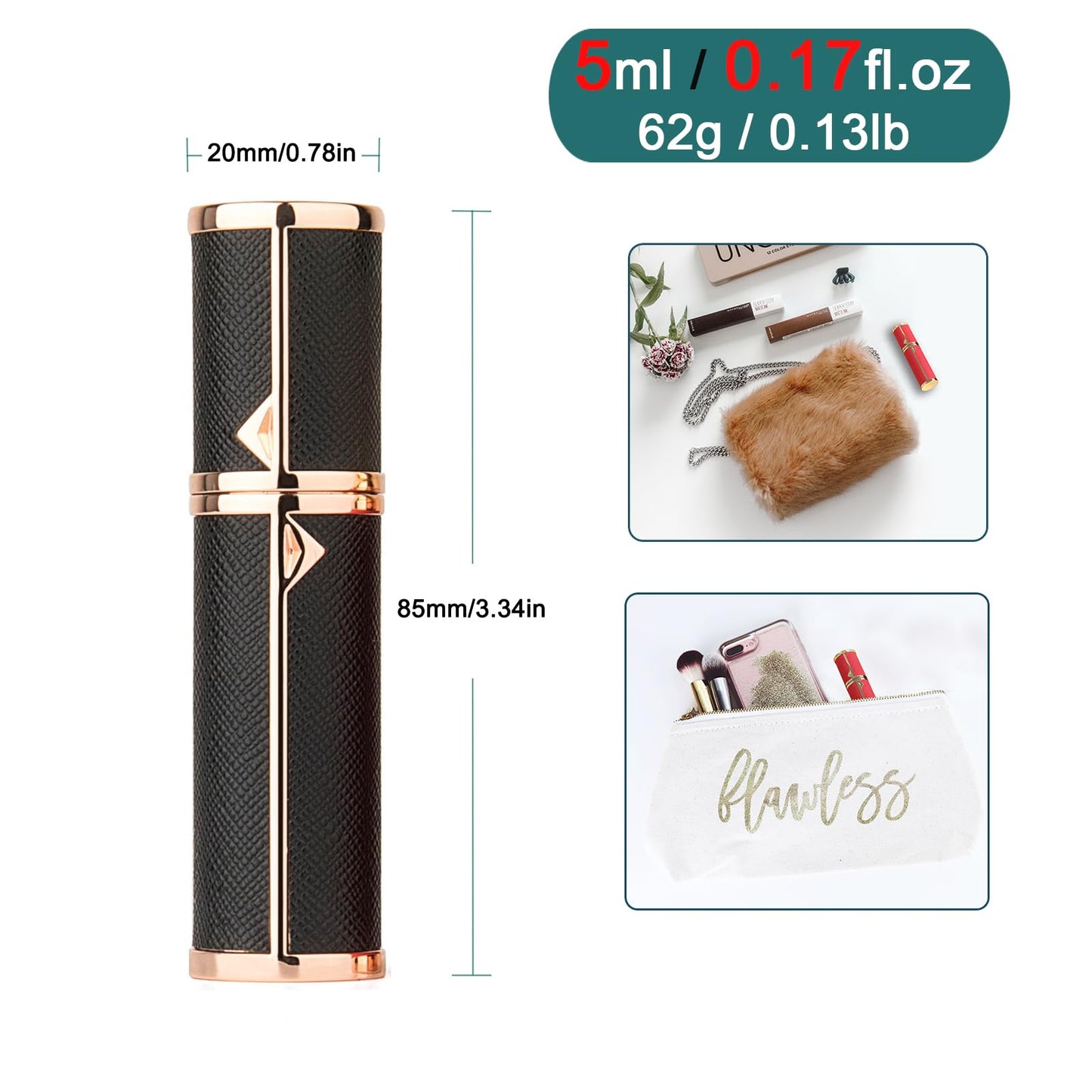 Refillable Perfume Bottle Atomizer for Travel,2Pcs 5ML Empty Perfume Spray Fine Mist,Mini Luxury Leather Refill Pump Case,for Man and Woman (2pcs Black+Red)