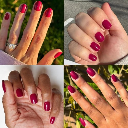 Olive & June Press-On Nails - Classic Super Stick | No Glue Needed | 32 Tabs in 16 Sizes | Non-Toxic, Easy On-Off, Realistic Look | Extra Short, Squoval | Mulberry Maroon