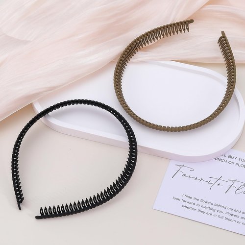 Alpinleux 2 Pcs Headband with Teeth, Comfortable Headbands for Women with Teeth, Fashion Comb Headband, Plastic Head Bands for Women's Hair Non Slip (4.3''×0.7'', Black, Khaki)