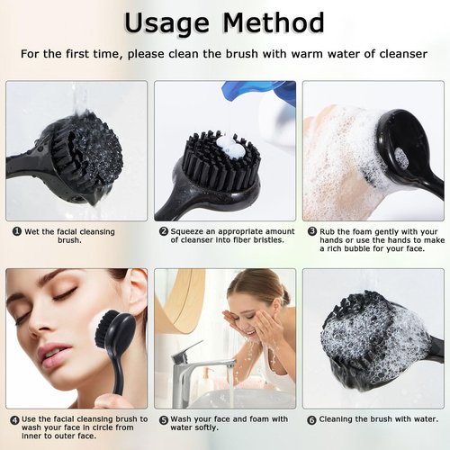 4 Pcs Large Face Scrubber, Beomeen Facial Cleansing Brush Charcoal Black Bristles Exfoliator Soft Brush with Lid for Gentle Deep Cleansing and Exfoliating