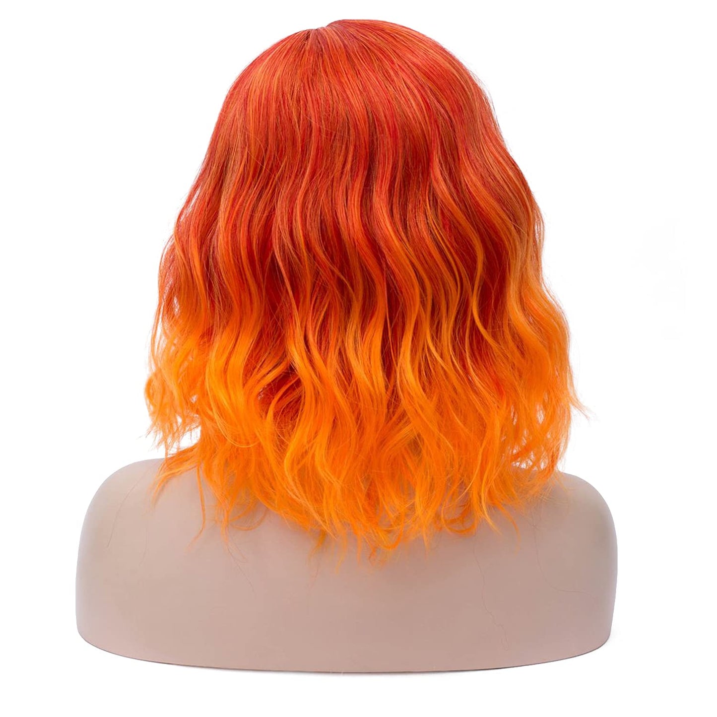 MAGQOO Orange Flame Fire Wig Side Part Short Curly Wavy Hair Wigs Synthetic Heat Resistant Cosplay Costume Party Wigs (Orange Ombre, Women Girls)