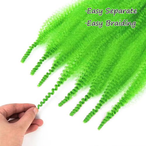 ADIASAI 3 Packs Green Springy Afro Twist Hair with Crochet Hook, 24 Inch Pre-Separated Marley Crochet Braiding Hair for Distressed Soft Locs, Synthetic Hair Extension for Black Women