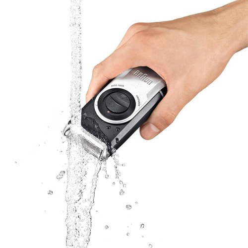 Braun MobileShave M-90 Travel Shaver - Precision Trimmer & Washable Design - Silver Finish