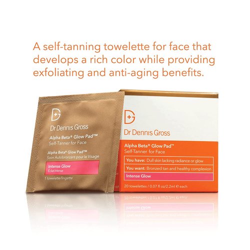 Dr. Dennis Gross Alpha Beta Glow Pad - Intense Self Tanner for Radiant Face | 20 Towelettes