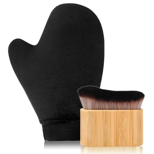 Skiennix 2-in-1 Tanning Mitts - Self Tanner Applicator & Brush Set for Face & Body | Perfect for Sunless & Spray Tan