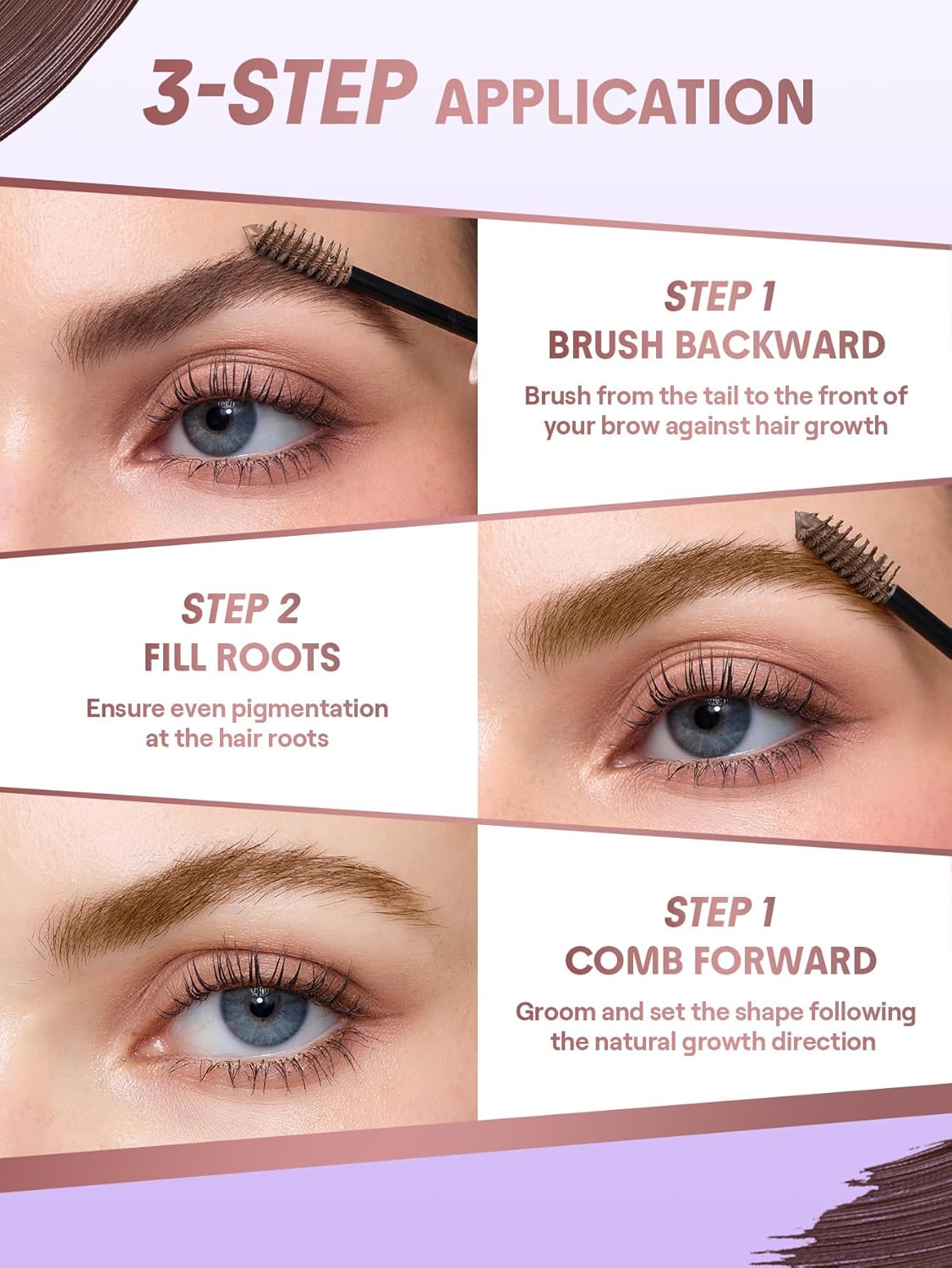 SheGlam Airy Tinted Brow Mousse - Highly Pigmented Eyebrow Gel for Shaping & Filling | Ash Pink