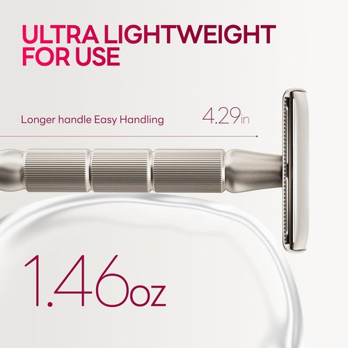 CAVEEM Double-Edge Safety Razor - Reusable Metal Razor with 5 Stainless Steel Blades | Silver Matte Finish