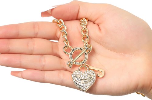 Juicy Couture Heart Pendant Necklace for Women - Gold-Tone Logo Design | Perfect Mother's Day Gift