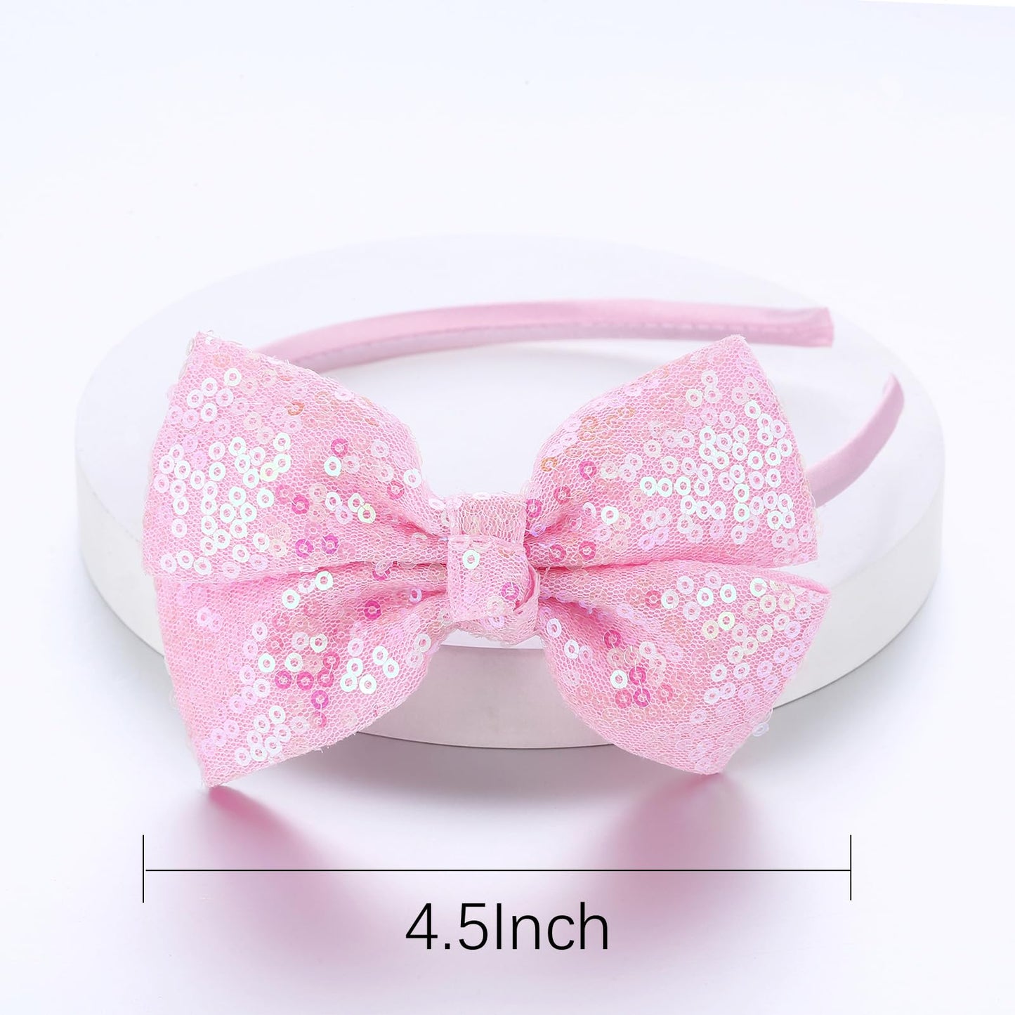 Kiszu Sparkly Sequin Hair Bow Headband for Girls, Kids, and Toddlers - Fashion Cute Boutique Style Hair Accessory - 1 Piece (Pink)