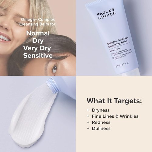 Paula's Choice Omega Complex Face Cleansing Balm - Gentle Makeup Remover for Dry & Sensitive Skin | 3.5 Fl Oz