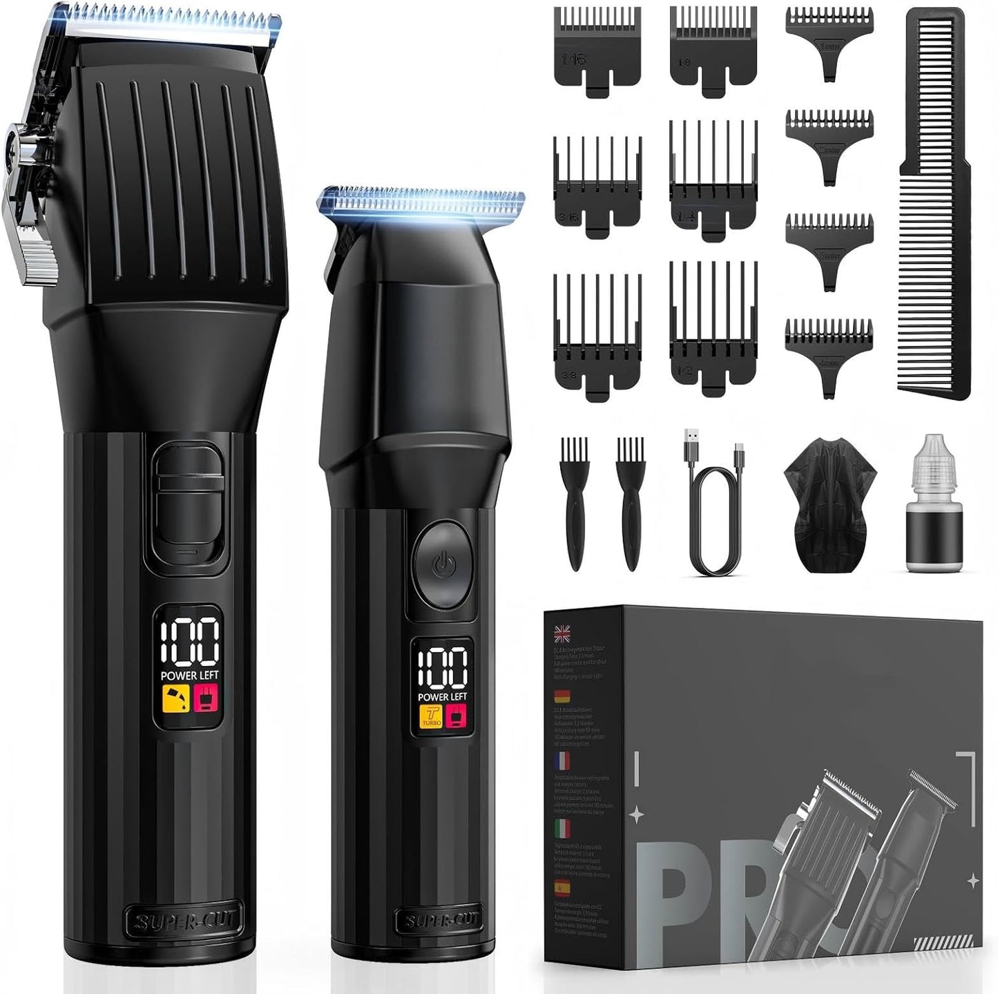 Skiennix Professional Hair Clippers - Cordless Beard Trimmer Kit with LED Display | Rechargeable Grooming Set for Men, Women & Kids (Black)