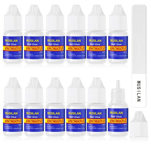Nail Glue,Nail Glue for Acrylic Nail Tip 12 Bottles Professional False Nail Glue Extension Tips for Broken Adhesive Super for Press on Adhesive with Glass Files