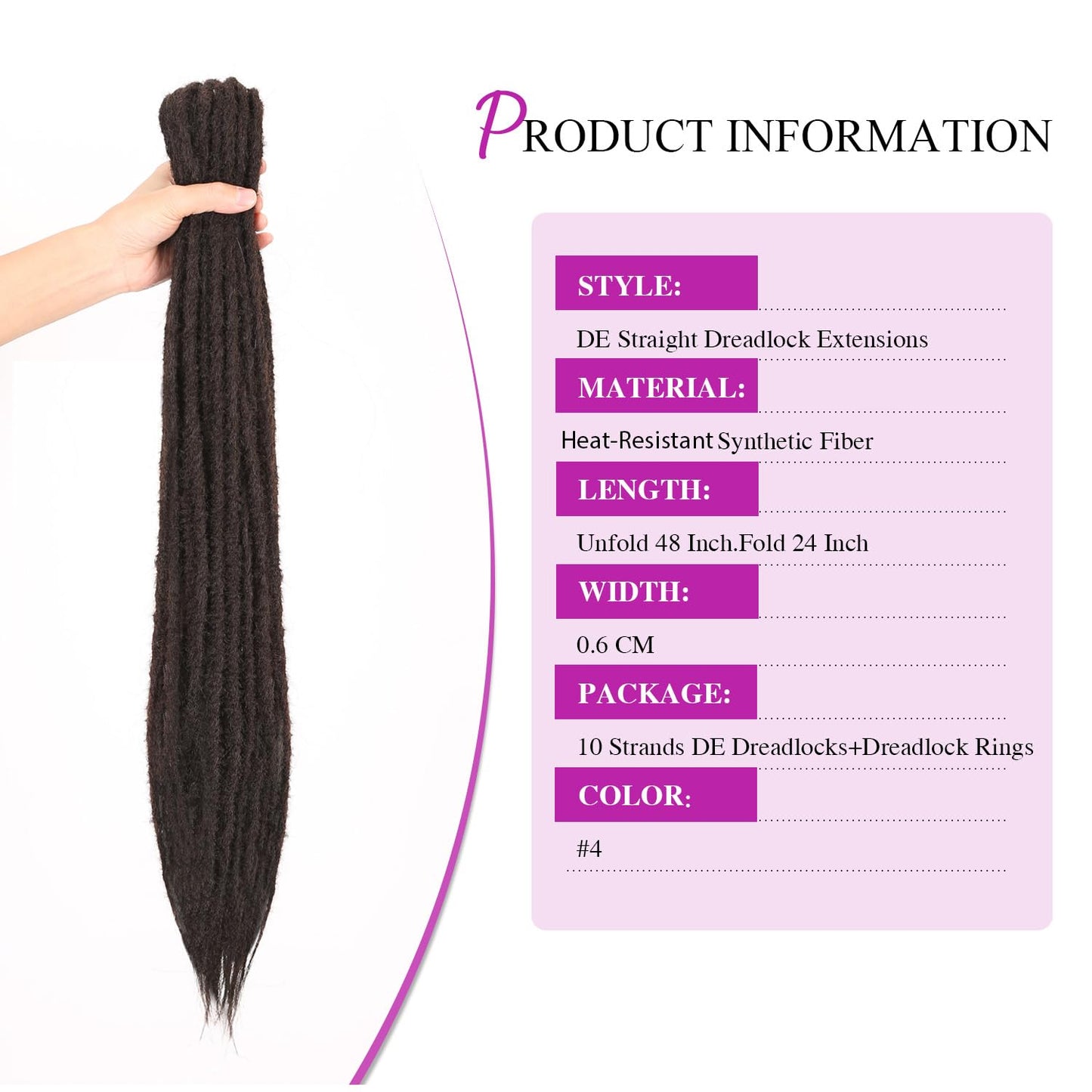 WIGNEE 24 Inches Double Ended Dreadlock Extensions Straight Synthetic Dreadlock Extensions 10 Strands Dreads Extensions (24 Inch, 4)