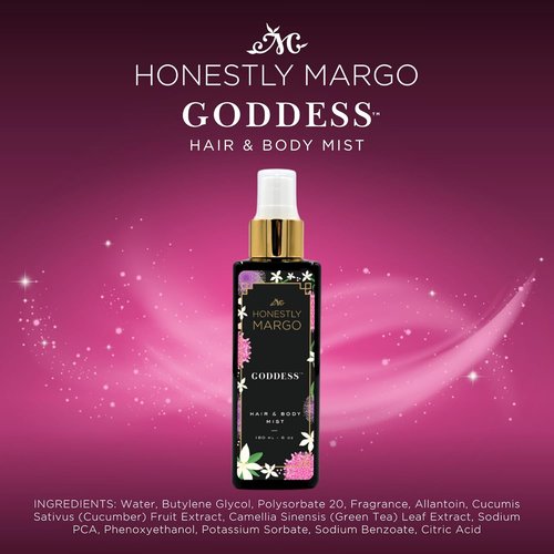 Honestly Margo Goddess Hair & Body Mist - Luxury Perfume Spray for Women | 6 Oz with Bergamot, Amber & Oud