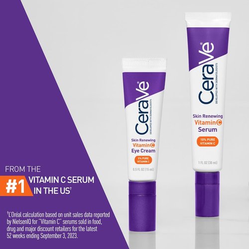CeraVe Vitamin C Eye Cream - Brightening Formula with Hyaluronic Acid & Caffeine | 0.5 Fl. Oz