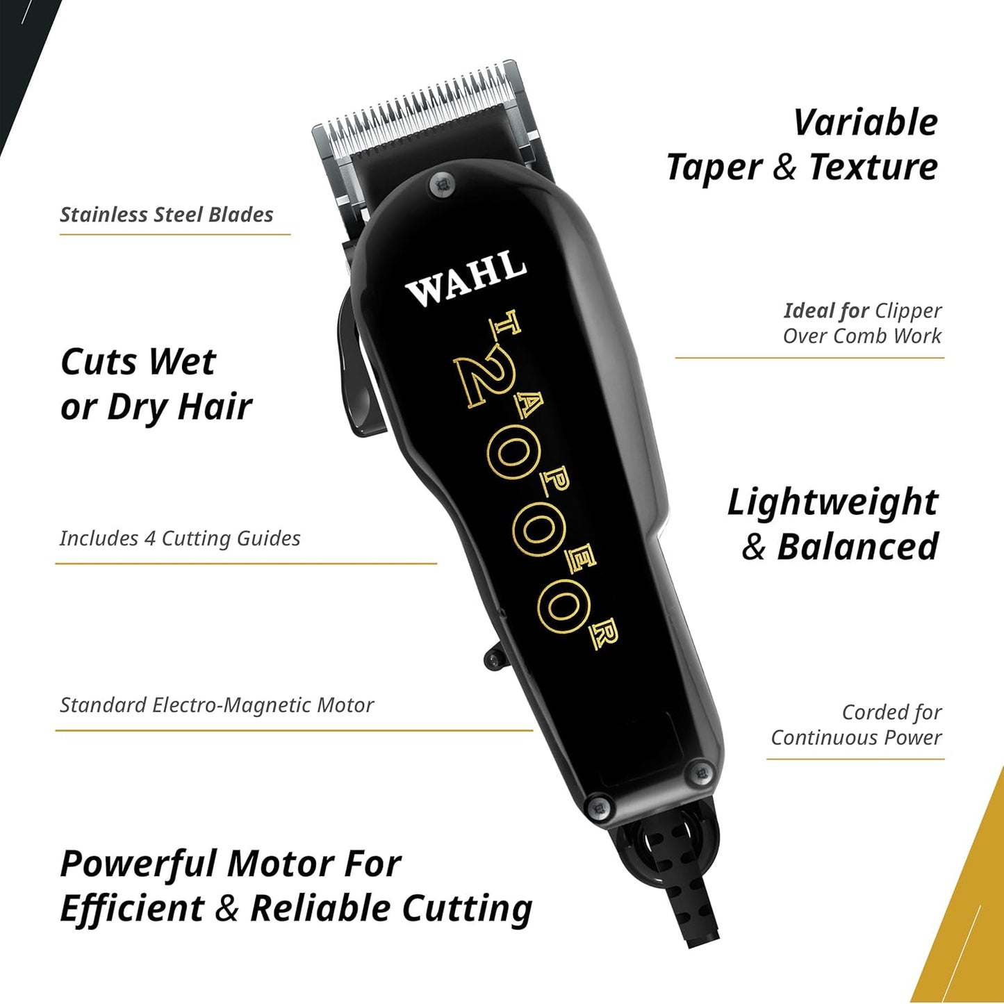 Wahl Professional Taper 2000 Clipper - Adjustable Blade, High-Performance Corded Hair Cutting Tool, Black