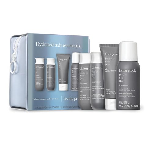 Living Proof Hydrated Hair Essentials Kit | Travel Size Perfect Hair Day Shampoo & Conditioner, 5-in-1 Styling