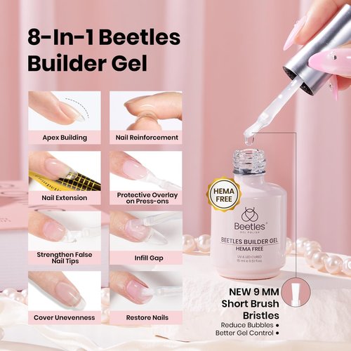 Beetles 4Pcs 15ml HEMA-Free Nail Tips Glue Kit with Builder Nail Gel, No Wipe Top Coat & Portable Nail Lamp, All-in-One Nail Extension Kit for Press on Nails False Nail Tips, DIY Salon Nails at Home