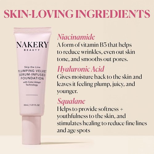Nakery Full Coverage Foundation for Women - Plumping Velvet Matte Finish | Age-Defying & Moisturizing, Medium Deep