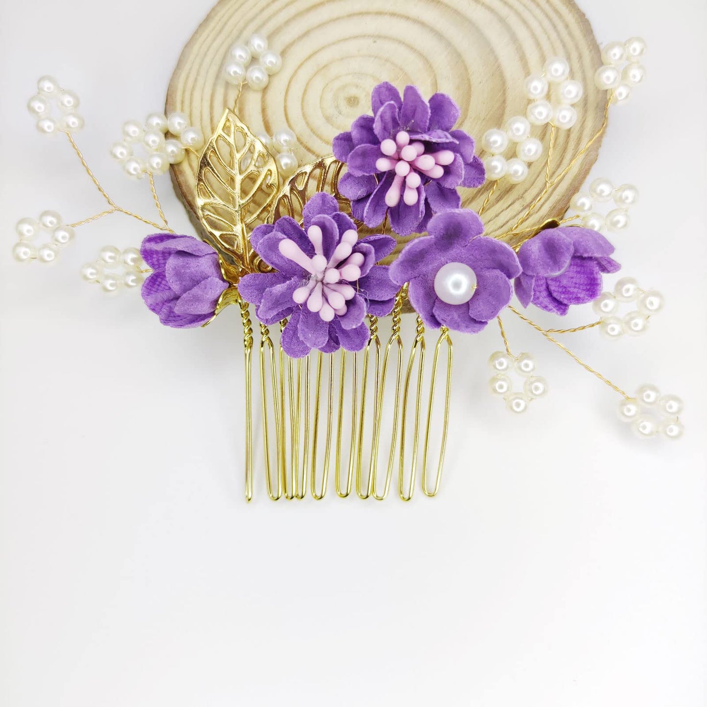 QUEOUNR Flower Wedding Hair Comb, Bridal Hair Combs Decorative Hair Accessories Purple Hair Pins Head-piece Gift for Prom Women Girls Bridesmaid,H31