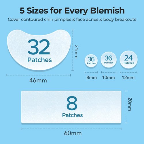 TKTK Pimple Patches Pimple Patches for Face Hydrocolloid Acne Patches Zit Patches for Chin and Nose Skin Care 5 Sizes 136 Count