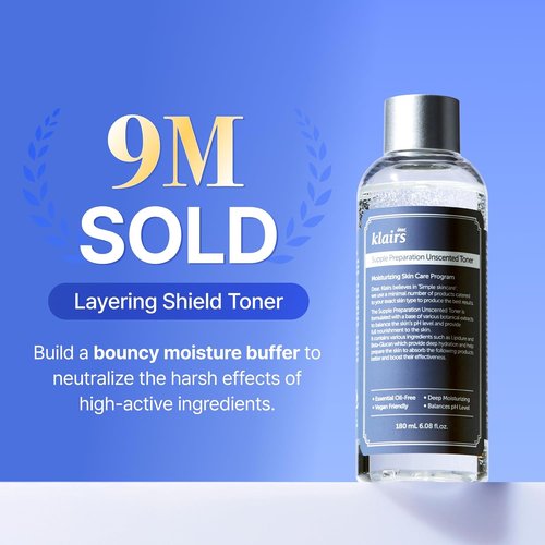 Dear Klairs Unscented Toner | Non-Irritation for Sensitive Skin, Instant Soothing, Skin Flooding & Layering, Hyaluronic Acid, Korean Skin Care, Vegan, Essential Oil Free, 6.08 fl oz