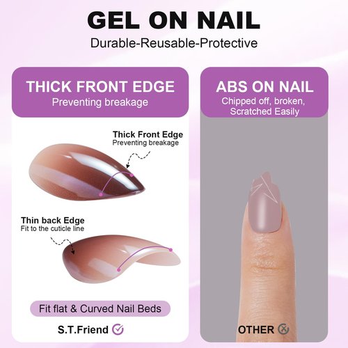 Fall Press On Nails Short - S.T. Friends Ombre Nails Press Ons Almond, Reusable Nail Tips in 16 Sizes - 32 Soft Gel Fake Nails Kit,Glittering Chocolate