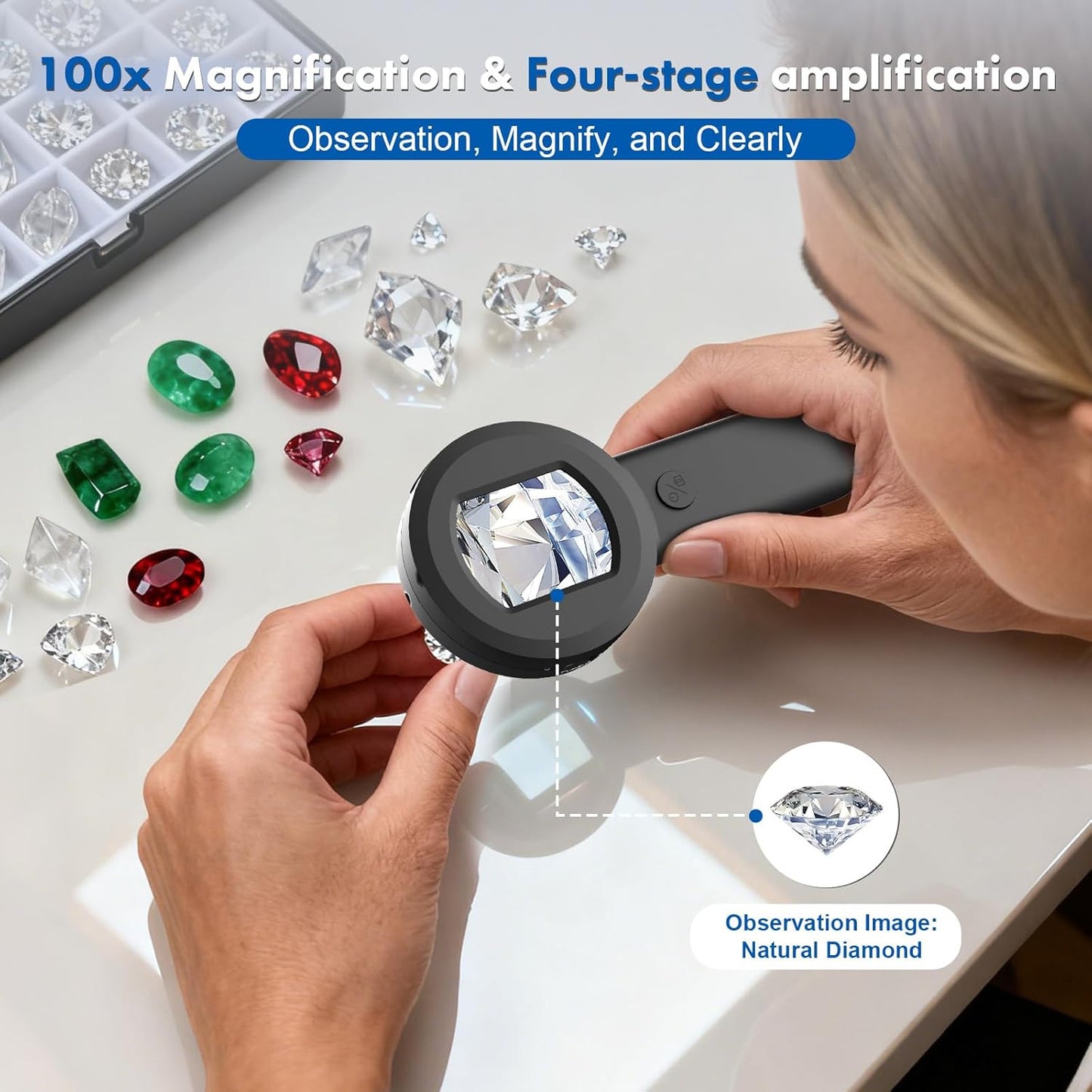 Digital Handheld Microscope for Kids Adults - OPAITA 100x Mini Coin Magnifier with Light Portable Jewelers Loupe with 2" Screen - USB Microscope Compatible with Windows, Mac OS