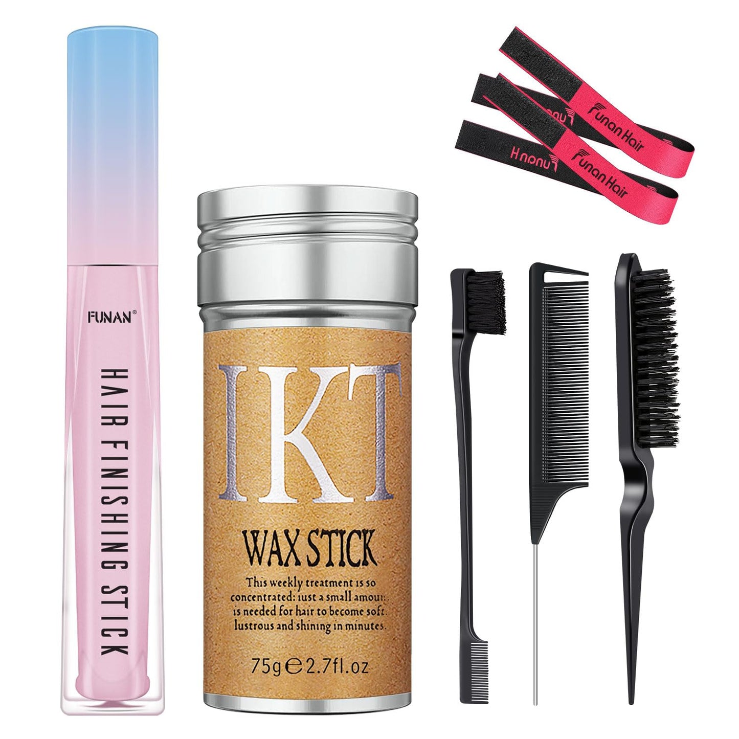 PasaRose 7Pcs Hair Wax Set for Non-Greasy Styling - Includes Wax Sticks, Finishing Sticks, Styling Combs, and Elastic Bands