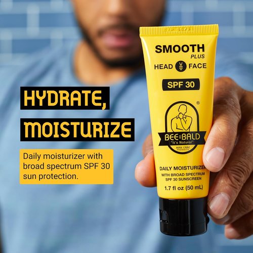 Bee Bald Smooth Plus Head & Face Moisturizer - SPF 30 Sunscreen Lotion for Hydration & Protection | 1.7 Fl Oz
