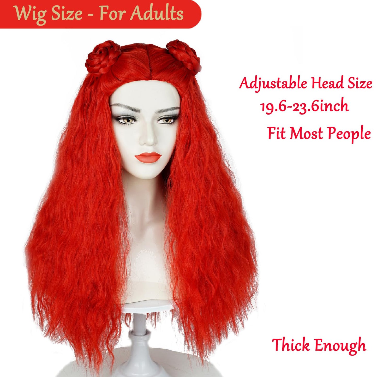 Wiggy Mermaid 65cm Long Red Wig with Bun for Women Adult Red Wavy Wig + Wig Cap for Halloween Rise Costume Cosplay