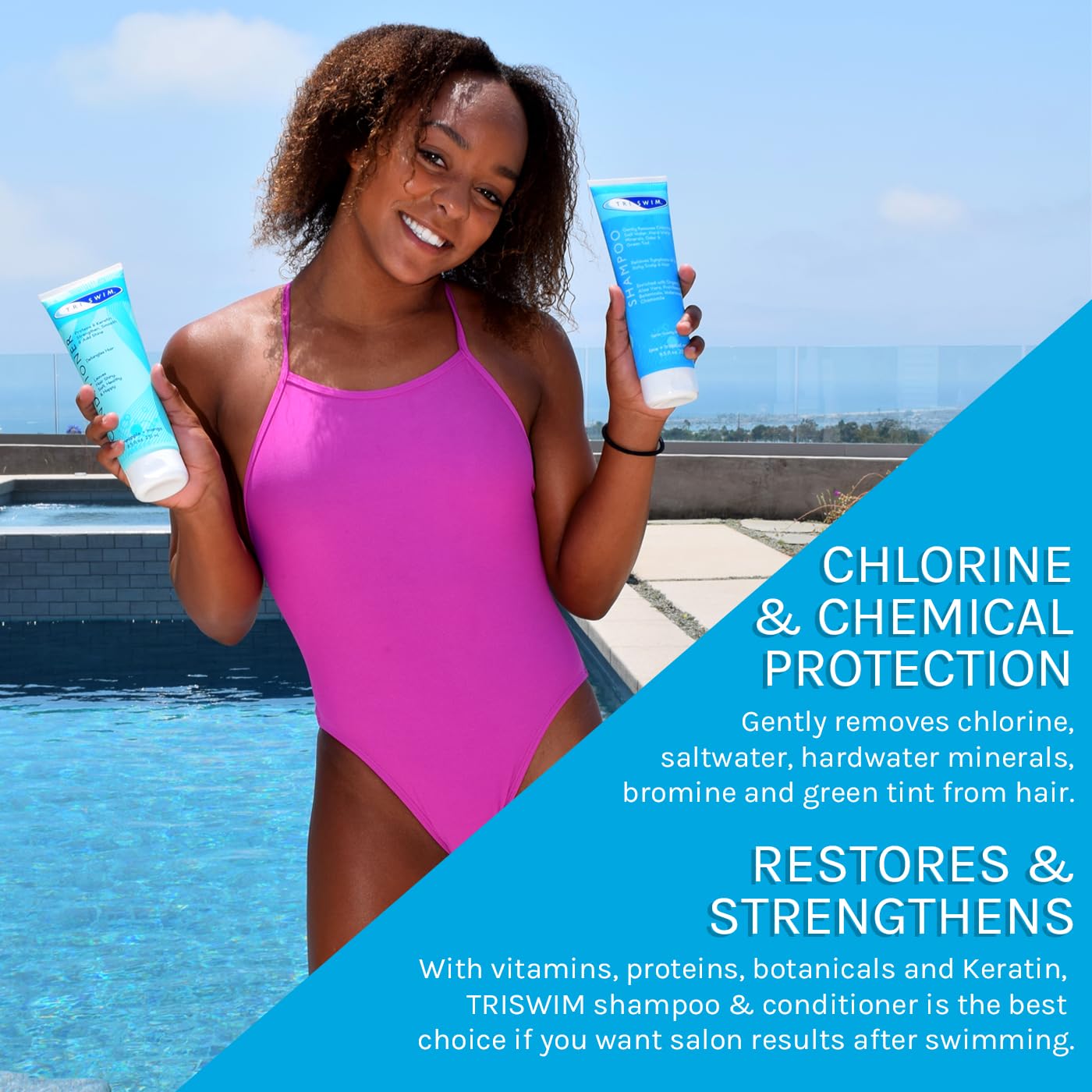 TRISWIM Chlorine Shampoo and Conditioner Set - Paraben-Free Swim Care | 8.5 fl oz Each with Aloe Vera & Keratin