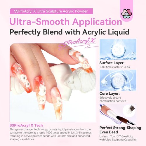SAVILAND White Acrylic Nail Powder - Ultra-Smooth Blending for Professional Extensions & Carving