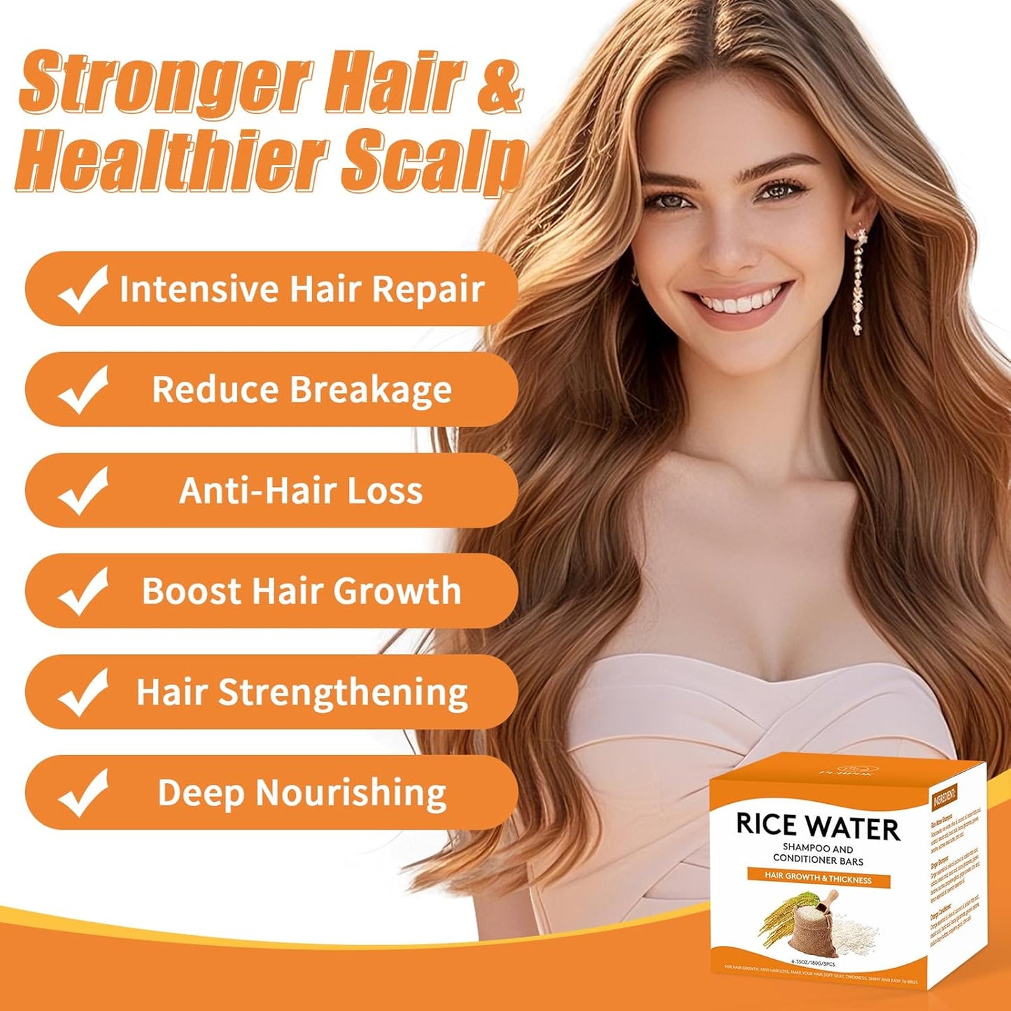 Skiennix Rice Water Shampoo & Conditioner Bar - Ginger Anti-Hair Loss Formula, PH Balanced & Nourishing
