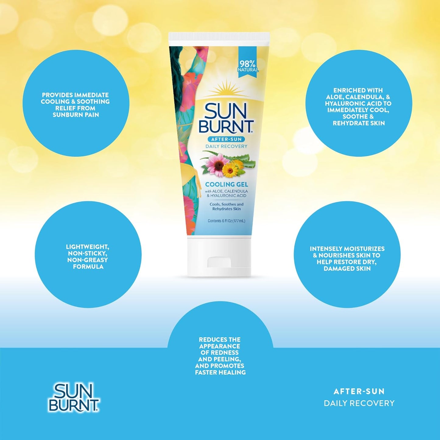 Sunburnt Aloe Vera Gel - Ultra Hydrating Formula for Soothing Skin - 6 Ounce Clear Bottle
