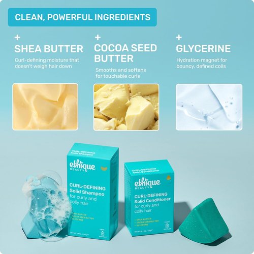 Ethique Curl-Defining Shampoo Bar - Shea Butter Formula | Plastic-Free, Vegan, 3.88 oz - Professor Curl