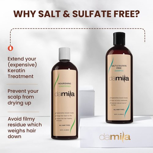 Damila Professional Keratin Shampoo & Conditioner Set - Salt & Sulfate Free for Color-Treated Hair | 4 Fl Oz