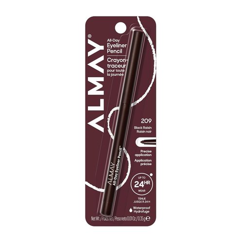 Almay All-Day Eyeliner Pencil - Hypoallergenic, Long-Wearing & Water-Resistant | 209 Black Raisin, 0.01 oz