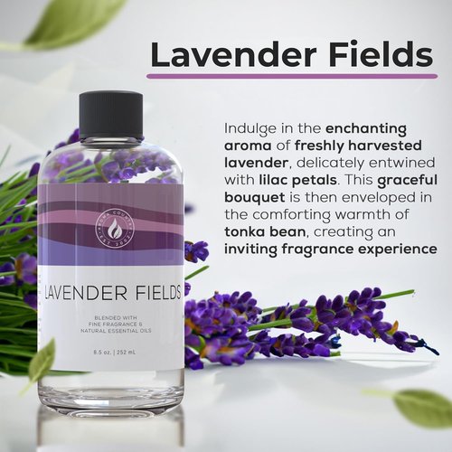 Aroma Country Lavender Fields Diffuser Oil - Luxury Natural Essential Oil for Long-Lasting Home Fragrance (8.5 Fl. oz)