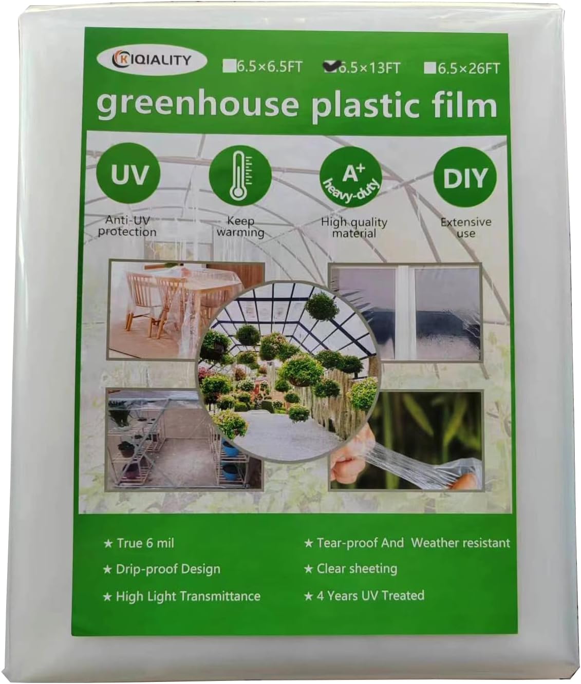 6.5x13 Ft Greenhouse Plastic Sheeting, 6 mil Green House Plastic Covering, Clear Tarps Heavy Duty Waterproof, UV-Resistant